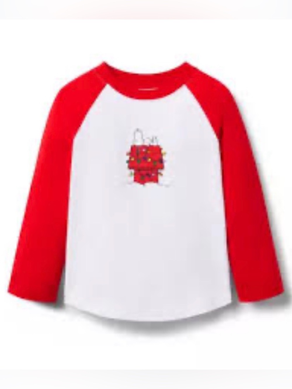 Janie and Jack Peanuts Holiday Red and White Raglan Long Sleeve Tee